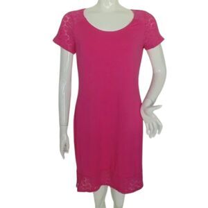 TOMMY BAHAMA Dress, M, Pink, Crochet Neck/hem, Short sleeves, Solid, Scoop neck